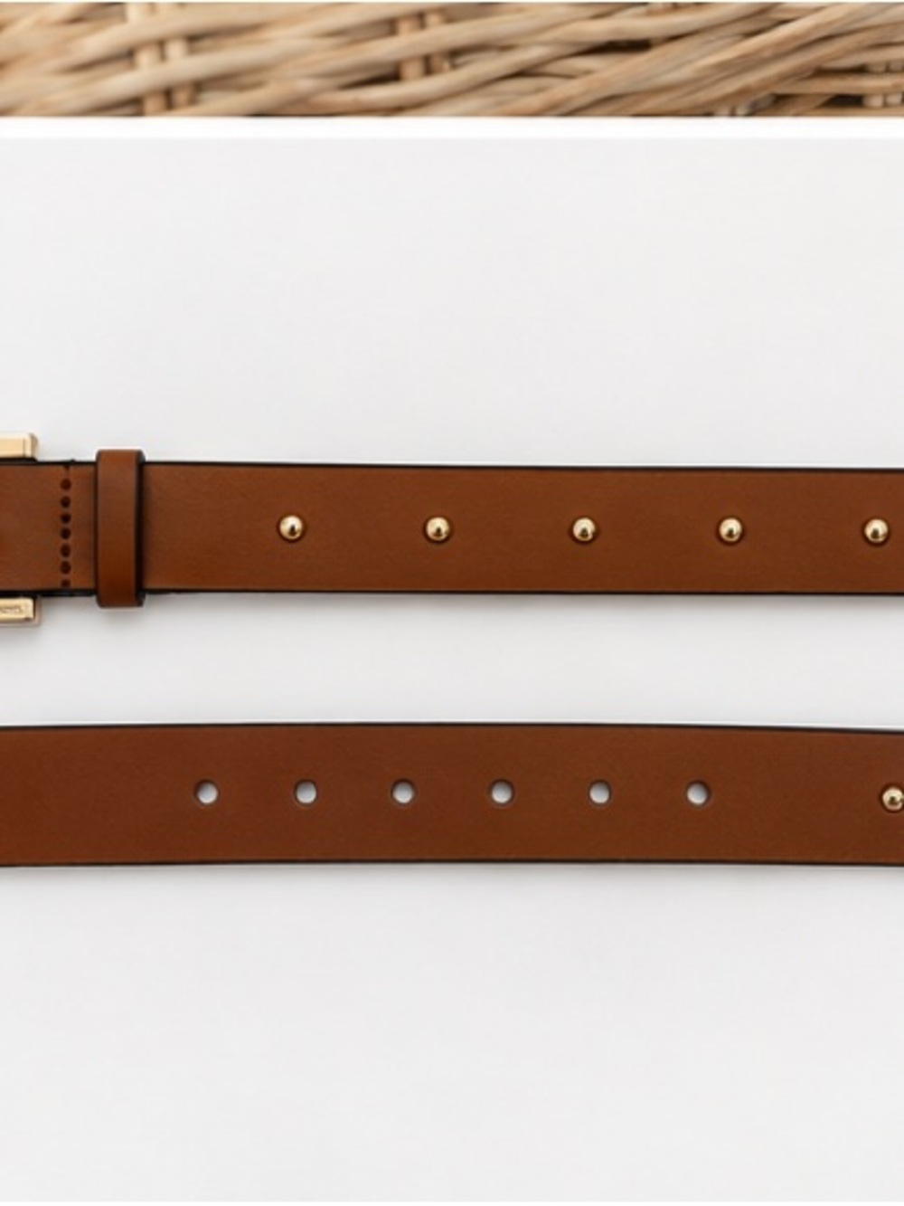 Michael Kors Cognac Studded Leather Belt Gold Buckle NWT L - Picture 5 of 6